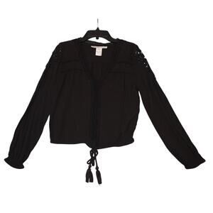 American Rag Womens Black Crochet Shoulder LS Drawstring Top Size‎ Small